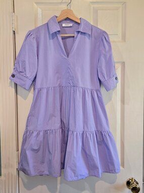 Avara Lavender Cotton Tiered Dress S Puff Sleeve Pockets Cottagecore Feminine